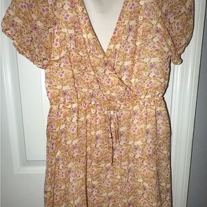 Blue Rain Floral Midi Dress in Pink and Cream